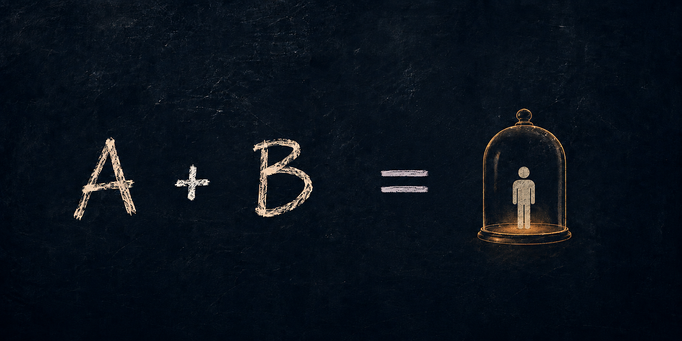 Мелом на доске: A + B = человек под стеклянным колпаком